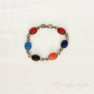 Vintage Multi Color Oval Gem Charm Bracelet